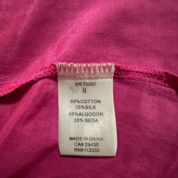 " MM Couture" Women's Medium Pink Button Up Blouse 35% Silk - Picture 9 of 9